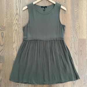 Forever 21 Crewneck Sleeveless Gauze Babydoll Dress in Dusty Olive Size Medium